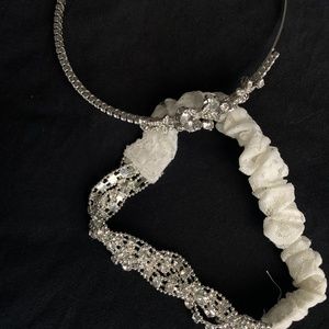 Wedding garter and tiara headband.